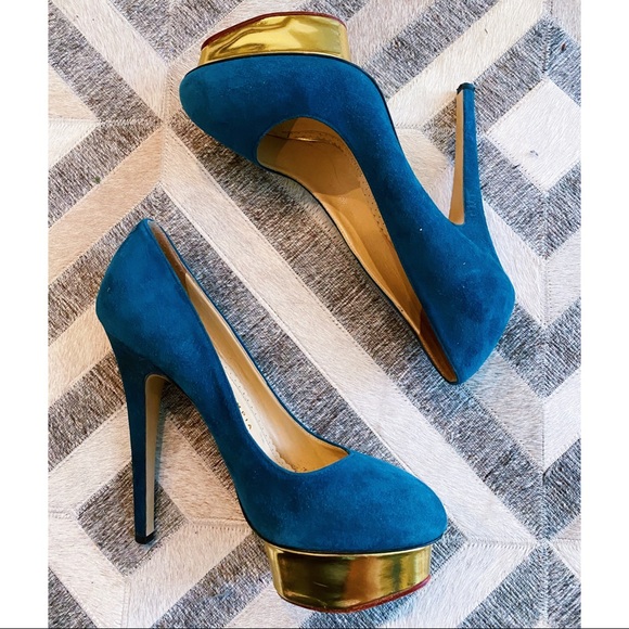 Charlotte Olympia Teal Suede ‘Dolly’ Platform - Picture 5 of 9